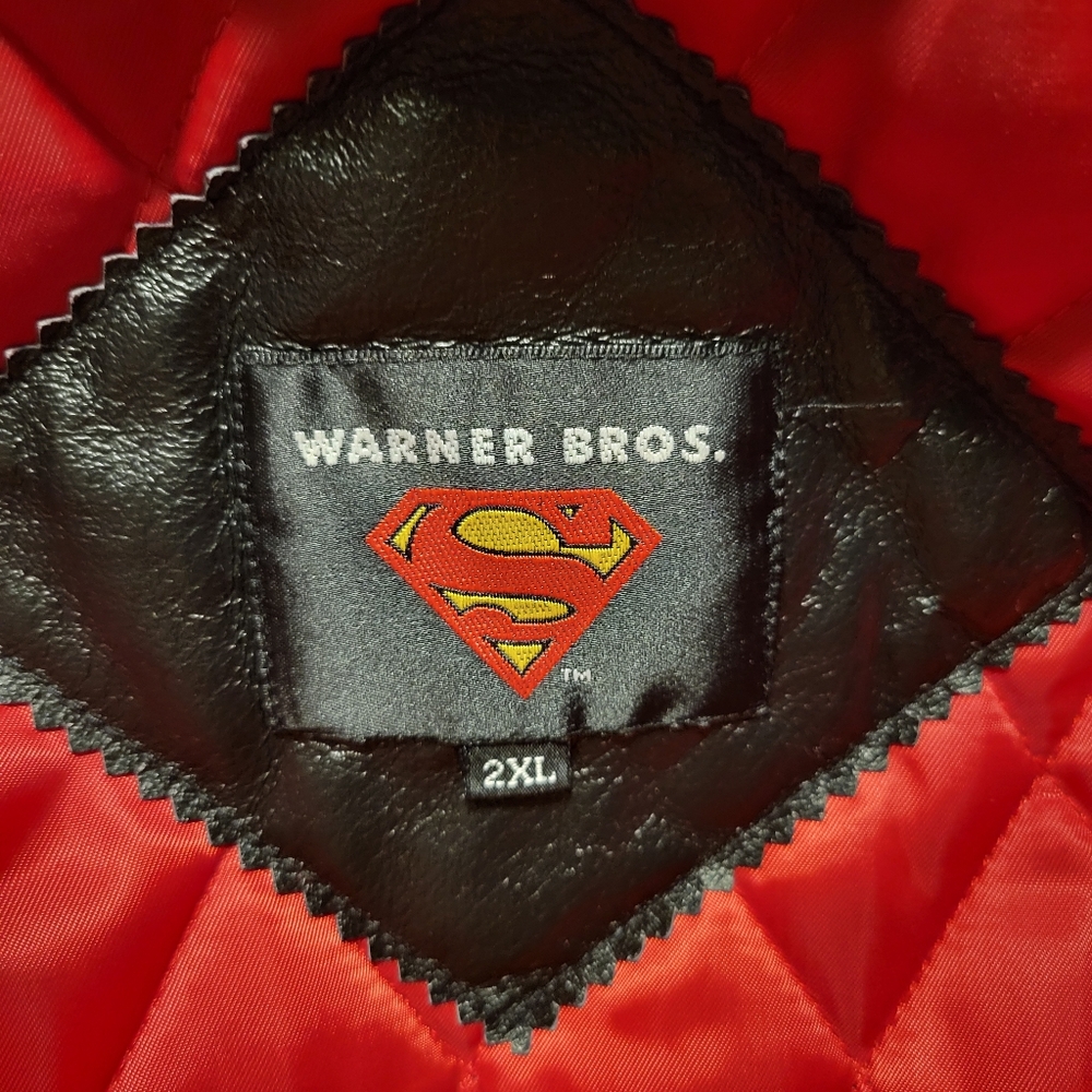Vintage 2003 Warner Bros. Superman Man Of Steel Black Leather Jacket - Picture 8 of 9